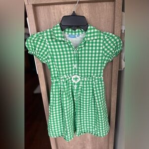 Draper James Green and White Gingham Belted Shirt Dress, girls